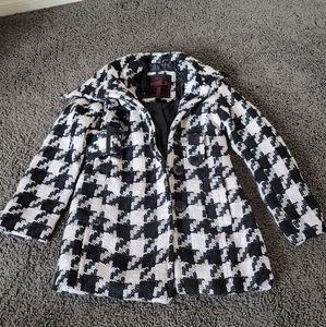 Girls Houndstooth black and white peacoat